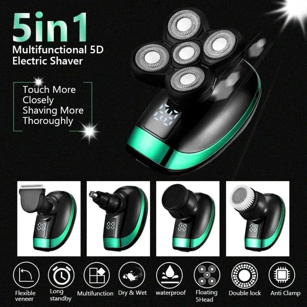 5-in-1 Electric Rotary Shaver – Waterproof Grooming Kit
