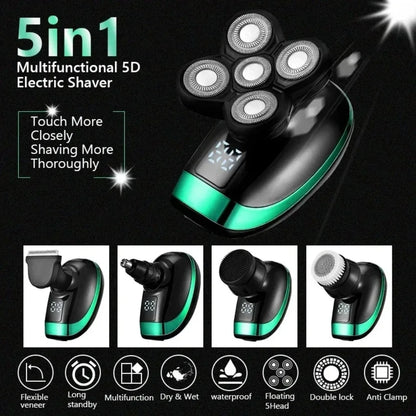 5-in-1 Electric Rotary Shaver – Waterproof Grooming Kit