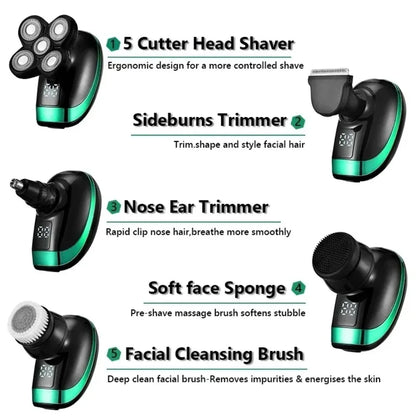 5-in-1 Electric Rotary Shaver – Waterproof Grooming Kit