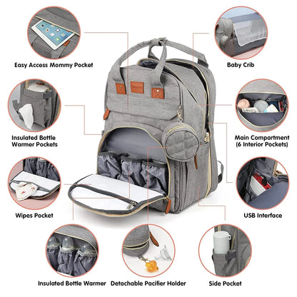 3-in-1 Diaper Bag Backpack with Foldable Baby Bed - EverGrowMarkeplace